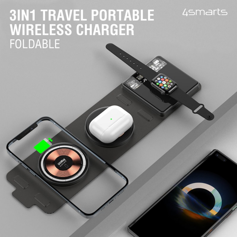 Ασύρματος Φορτιστής 4smarts Ultimag Lucid Triplefold 15W Wireless Charger Grey (iOS) (Android)