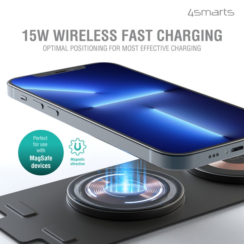 Ασύρματος Φορτιστής 4smarts Ultimag Lucid Triplefold 15W Wireless Charger Grey (iOS) (Android)