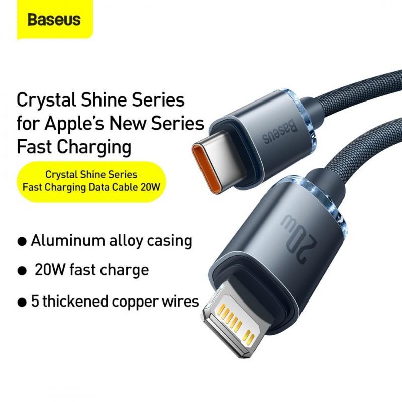 Καλώδιο Φόρτισης Baseus Crystal Shine Type-C to Lightning Cable 20W 2m Black (CAJY000301)