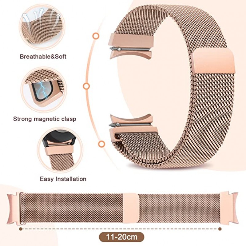 Ανταλλακτικό λουράκι QuickFit Milanese Band Rose Gold για Samsung Galaxy Watch 7 / 6 / 6 Classic / 5 / 5 Pro/ 4 / 4 Classic