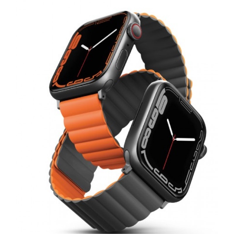 Ανταλλακτικό Λουράκι QuickFit Silicone Reversible Magnetic Apple Watch 5/6/SE/7/8/Ultra (42/44/45/49mm) Waterproof Grey/Orange
