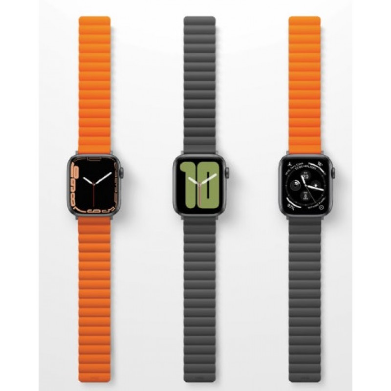 Ανταλλακτικό Λουράκι QuickFit Silicone Reversible Magnetic Apple Watch 5/6/SE/7/8/Ultra (42/44/45/49mm) Waterproof Grey/Orange
