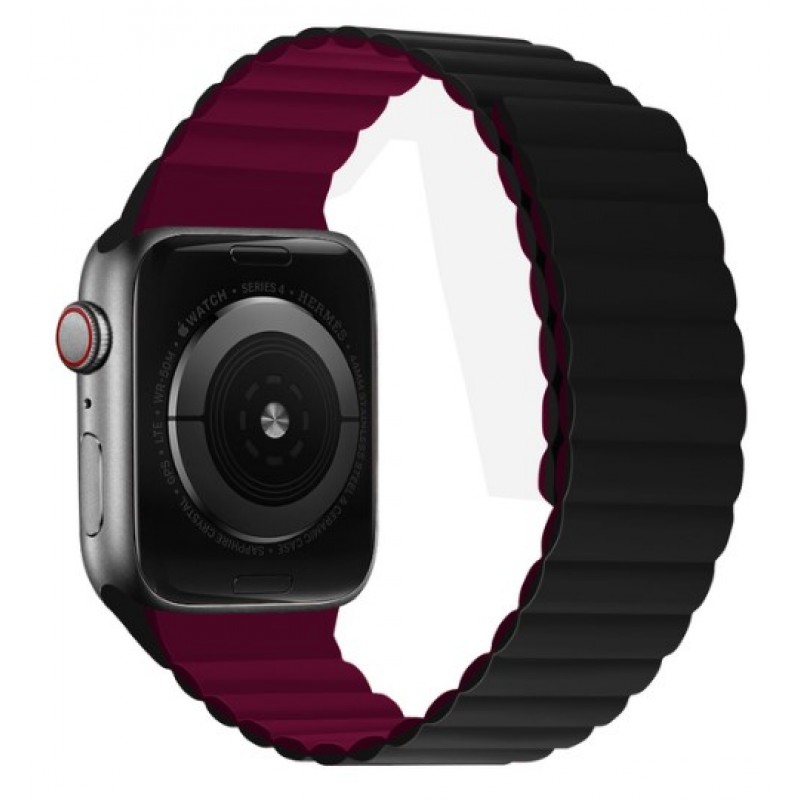 Ανταλλακτικό Λουράκι QuickFit Silicone Reversible Magnetic Apple Watch 5/6/SE/7/8/Ultra (42/44/45/49mm) Waterproof Black/Wine Red
