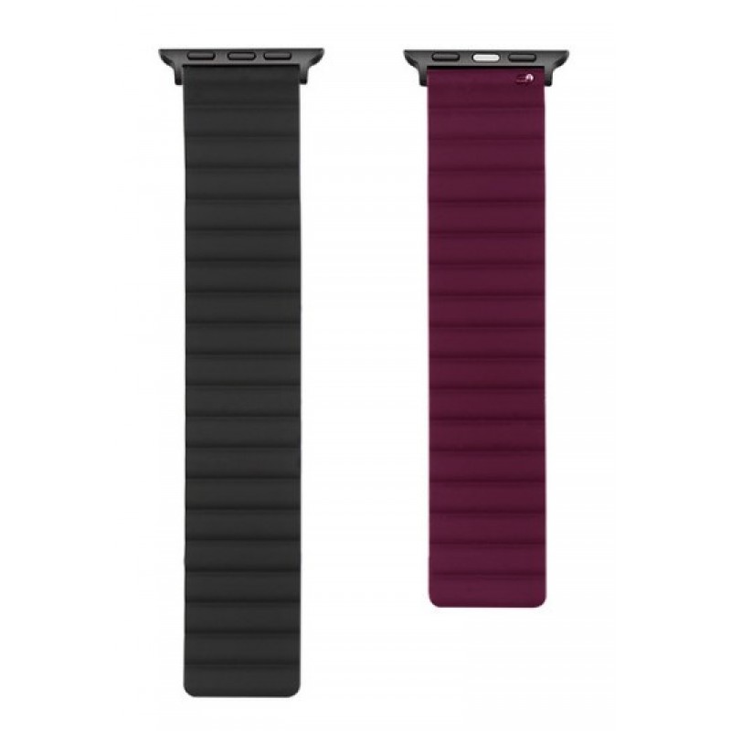 Ανταλλακτικό Λουράκι QuickFit Silicone Reversible Magnetic Apple Watch 5/6/SE/7/8/Ultra (42/44/45/49mm) Waterproof Black/Wine Red