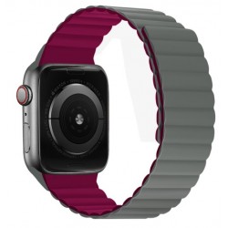 Ανταλλακτικό Λουράκι QuickFit Silicone Reversible Magnetic Apple Watch 5/6/SE/7/8/Ultra (42/44/45/49mm) Waterproof Grey/Wine Red