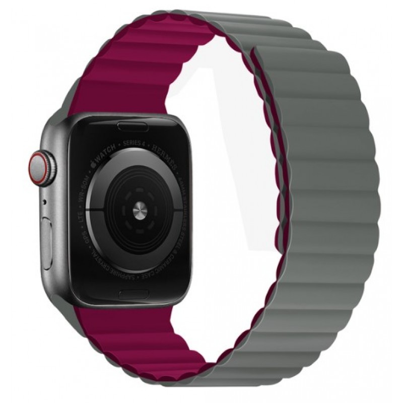 Ανταλλακτικό Λουράκι QuickFit Silicone Reversible Magnetic Apple Watch 5/6/SE/7/8/Ultra (42/44/45/49mm) Waterproof Grey/Wine Red