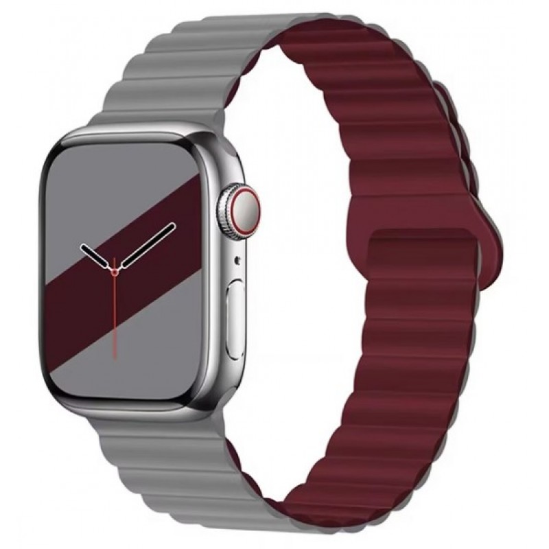 Ανταλλακτικό Λουράκι QuickFit Silicone Reversible Magnetic Buckle Apple Watch 5/6/SE/7/8/Ultra (42/44/45/49mm) Waterproof Grey/Wine Red