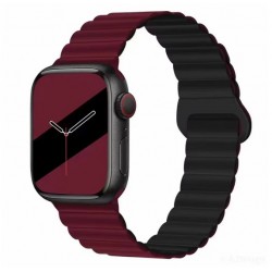 Ανταλλακτικό Λουράκι QuickFit Silicone Reversible Magnetic Buckle Apple Watch /2/3/4/5/6/SE/7 (38/40/41mm) Waterproof Black/Wine Red