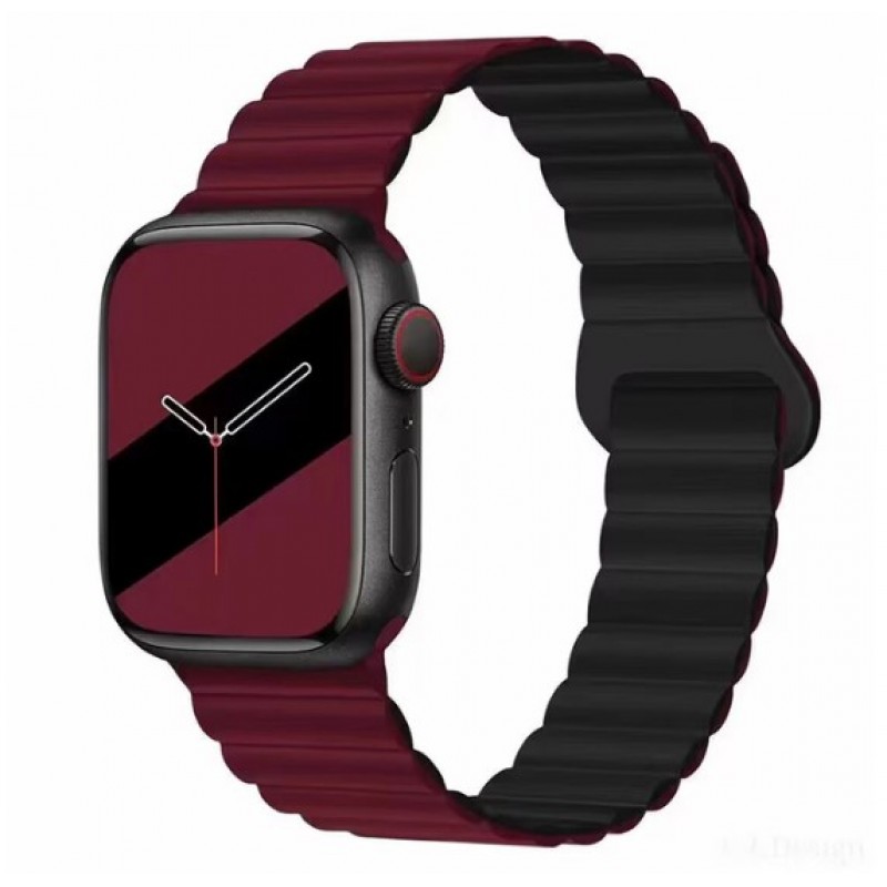 Ανταλλακτικό Λουράκι QuickFit Silicone Reversible Magnetic Buckle Apple Watch /2/3/4/5/6/SE/7 (38/40/41mm) Waterproof Black/Wine Red