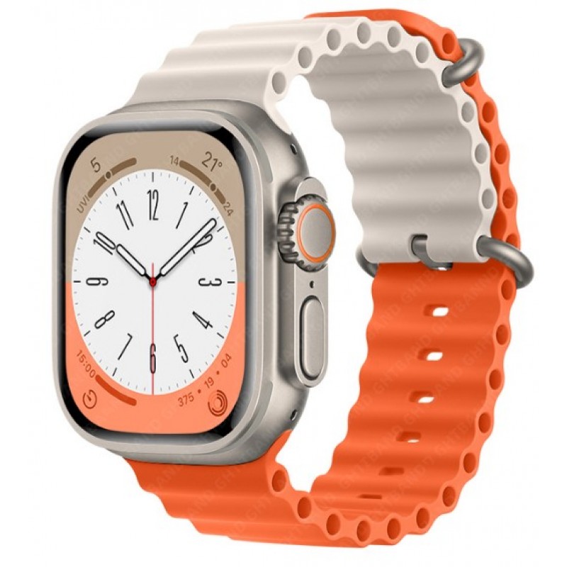 Ανταλλακτικό Λουράκι QuickFit  Ocean Band Apple Watch 5/6/SE/7/8/Ultra (42/44/45/49mm) Waterproof  Silicone  Orange/Starlight