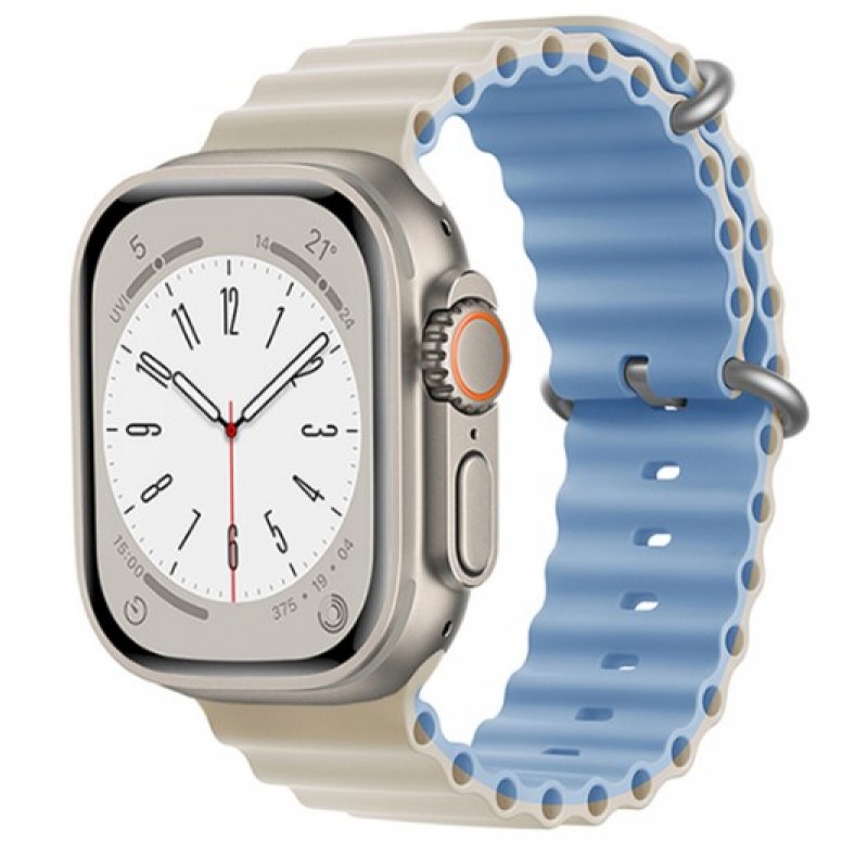 Ανταλλακτικό Λουράκι QuickFit  Ocean Band Apple Watch 5/6/SE/7/8/Ultra (42/44/45/49mm) Waterproof  Silicone Antique White/Blue Fog