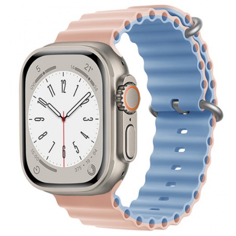 Ανταλλακτικό Λουράκι QuickFit  Ocean Band Apple Watch 5/6/SE/7 (38/40/41mm) Waterproof  Silicone Pink Sand/Blue