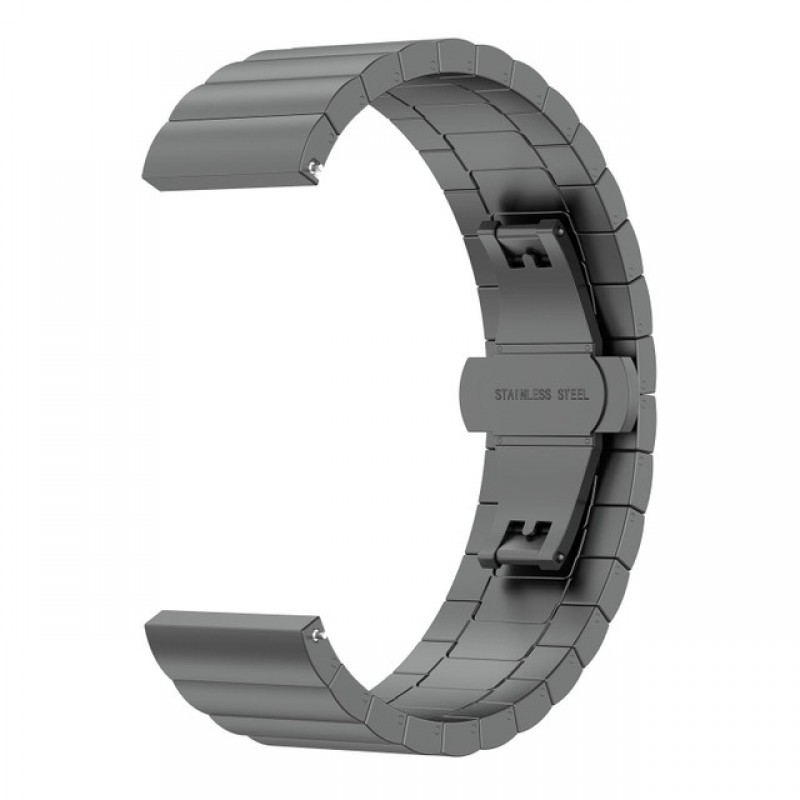Ανταλλακτικό λουράκι QuickFit για Samsung Galaxy Watch5 (40mm & 42mm)/Watch4 (40mm & 44mm)/ Watch4 Classic (42mm & 46mm)/ Watch3(41mm)/Active 2(40/44mm)/Amazfit GTS 3 (43mm)/GTR(42mm) Stainless Butterfly Buckle Dark Grey (20mm)