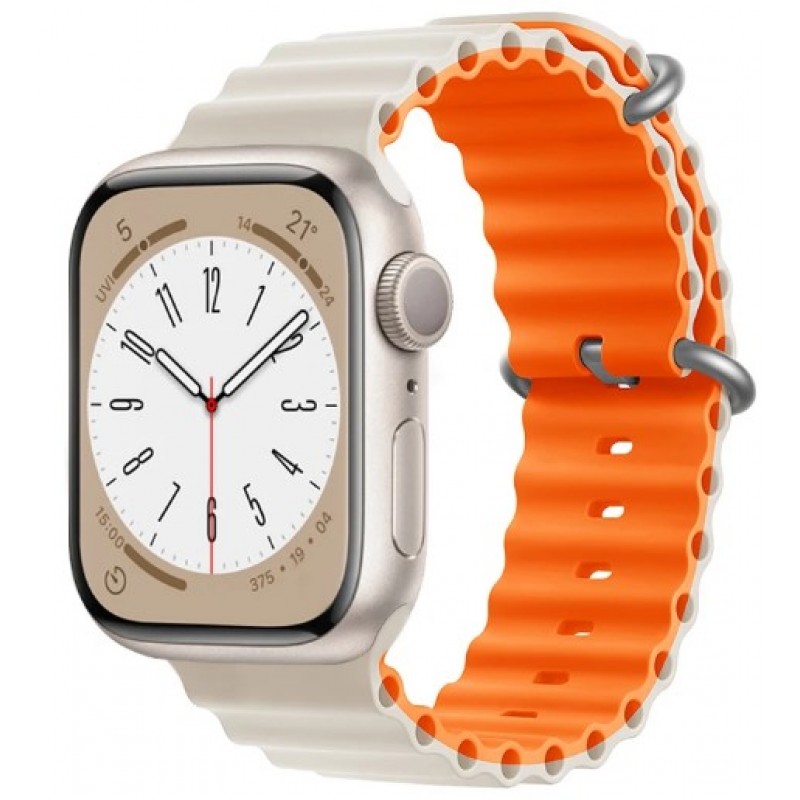 Ανταλλακτικό Λουράκι QuickFit  Ocean Band Apple Watch 5/6/SE/7/8/Ultra (42/44/45/49mm) Waterproof  Silicone Starlight/Orange