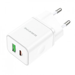 Φορτιστής Ταξιδιού Borofone BN7 Usb + Type C - QC 3.0 PD 20W WHITE