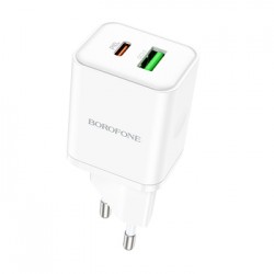 Φορτιστής Ταξιδιού Borofone BN7 Usb + Type C - QC 3.0 PD 20W WHITE