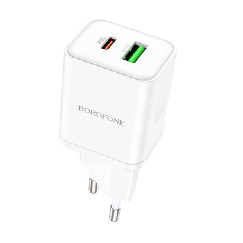 Φορτιστής Ταξιδιού Borofone BN7 Usb + Type C - QC 3.0 PD 20W WHITE