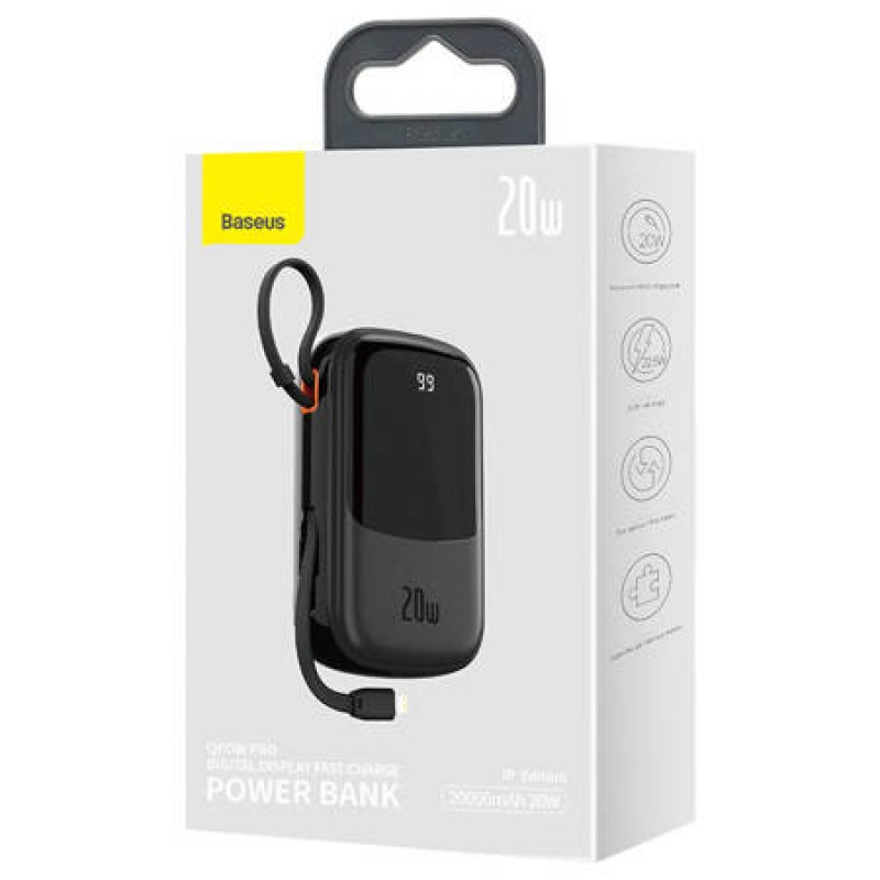 Εξωτερική Μπαταρία Baseus Qpow 20000mAh PowerBank USB/Type-C & Type C Cable Black (PPQD060201)
