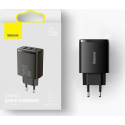 Φορτιστής Ταξιδιού Baseus Quick Charger 2xUSB USB-C 30W Black (CCXJ-E01)