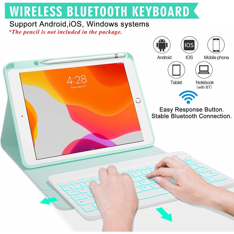 Θήκη Πληκτρολογίου/ Υποδοχή Γραφίδας & Keyboard QWERTY Apple iPad 10.2" (19/20/21) Green