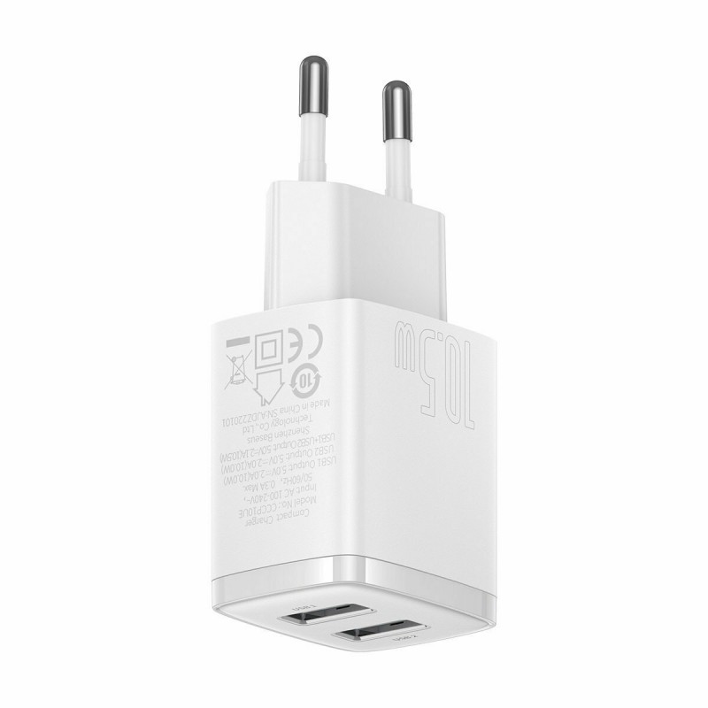 Φορτιστής Ταξιδιού Baseus Compact wall charger 2xUSB 10,5W White (CCXJ010202)