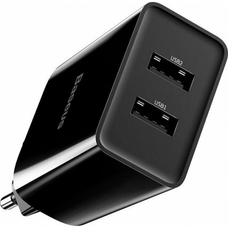 Φορτιστής Ταξιδιού Baseus Compact wall charger 2xUSB 10,5W Black (CCXJ010202)