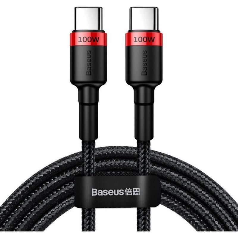 Καλώδιο Data Baseus Cafule Braided Type-C to Type-C 100W 2m Black/Red (CATKLF-AL91)