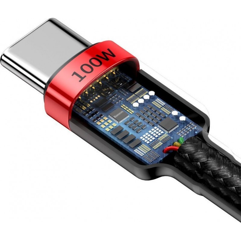 Καλώδιο Data Baseus Cafule Braided Type-C to Type-C 100W 2m Black/Red (CATKLF-AL91)