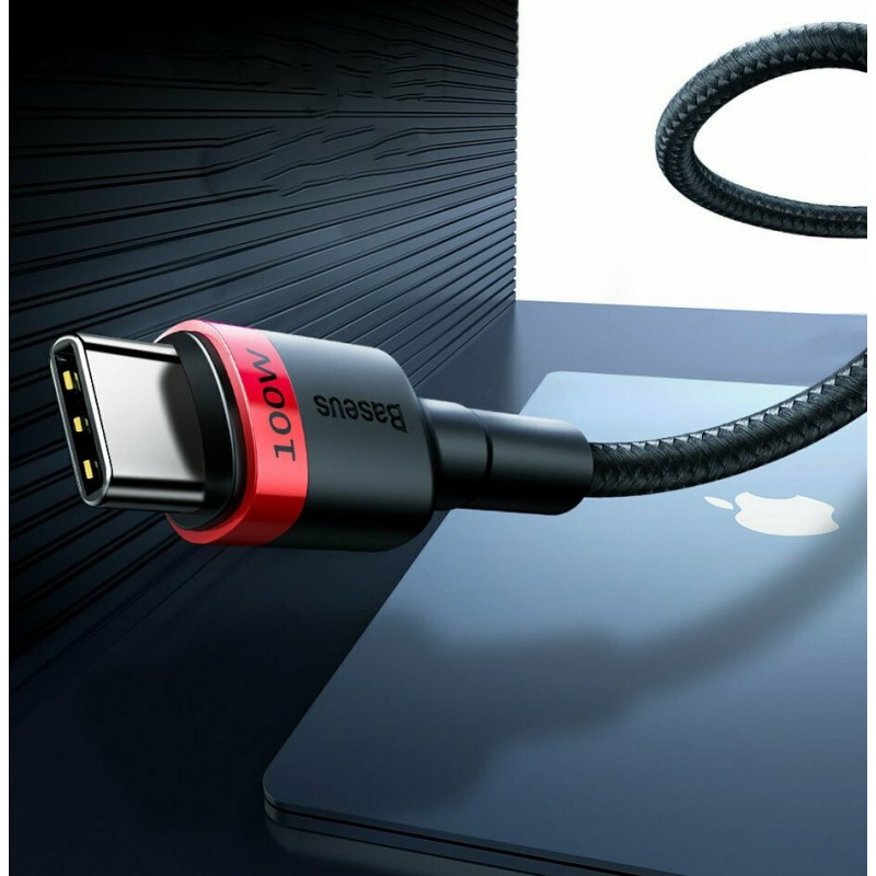 Καλώδιο Data Baseus Cafule Braided Type-C to Type-C 100W 2m Black/Red (CATKLF-AL91)