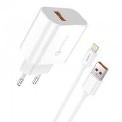 Φορτιστής Ταξιδιού Foneng Fast Charge EU46 USB & Lightning Cable (18w) White 