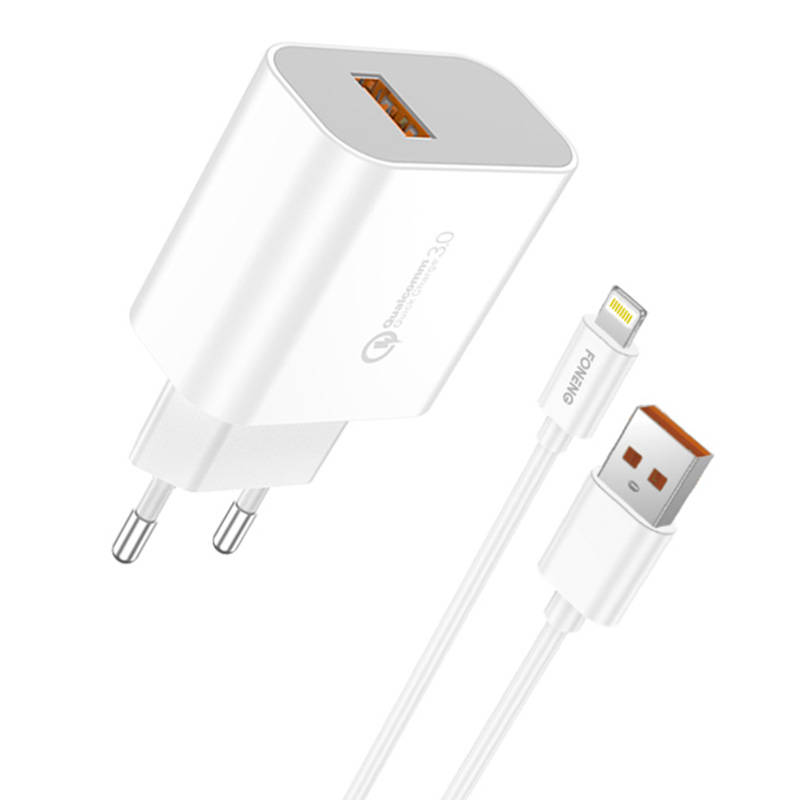 Φορτιστής Ταξιδιού Foneng Fast Charge EU46 USB & Lightning Cable (18w) White 