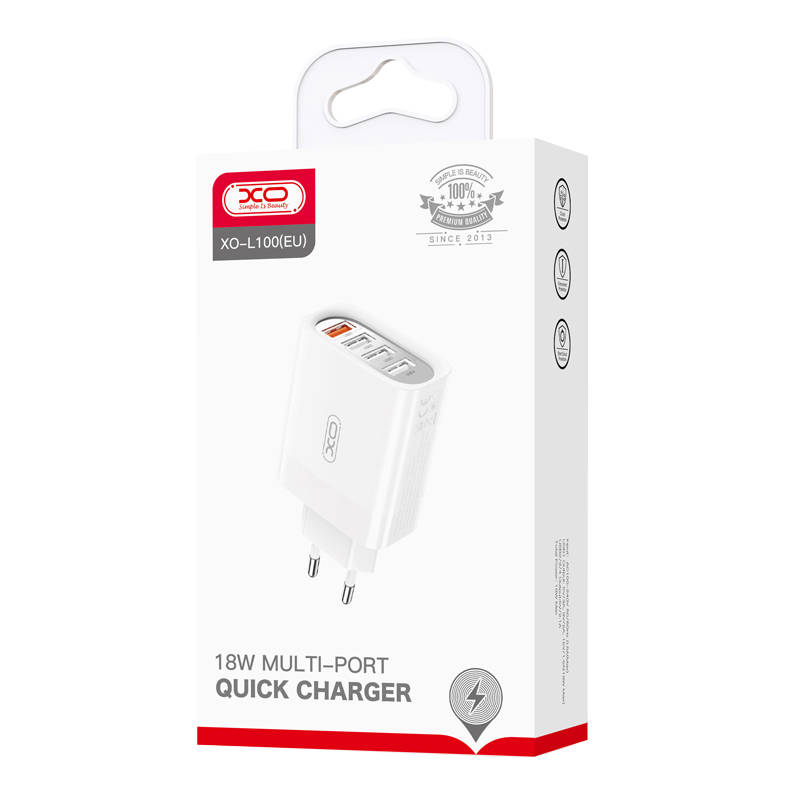 Φορτιστής Ταξιδιού XO Adapter QC 3.0 & 3USB 2.4A White
