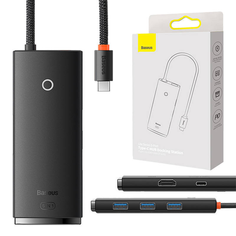Baseus Hub 5-port USB-C to HDMI USB3.0x3 PD HUB Black (WKQX080201) Baseus Hub 5-port USB-C to HDMI USB3.0x3 PD HUB Black (WKQX080201)