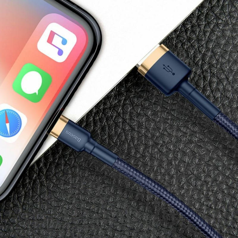 Καλώδιο Data Baseus Braided Cafule Series USB to Lightning Cable 2.4A 1m (CALKLF-BV3) Gold/Dark Blue