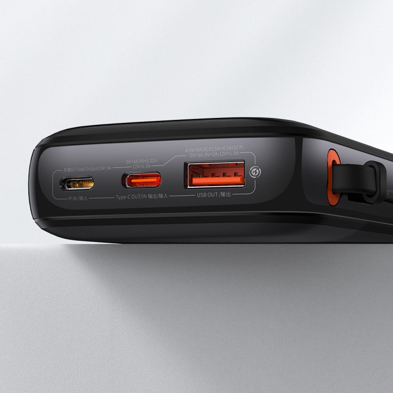 Εξωτερική Μπαταρία Baseus Qpow  Pro 10000mAh PowerBank USB+Type-C with Type-C Cable Black (PPQD060101)