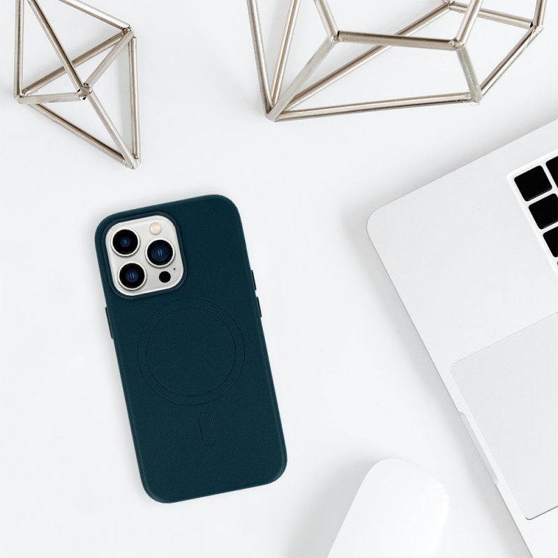 Θήκη Leather with MagSafe Apple iPhone 14 Pro Max (6.7") Navy
