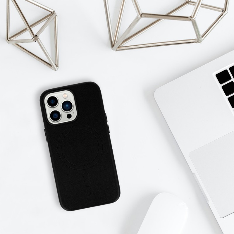 Θήκη Leather with MagSafe Apple iPhone 14 (6.1") Black