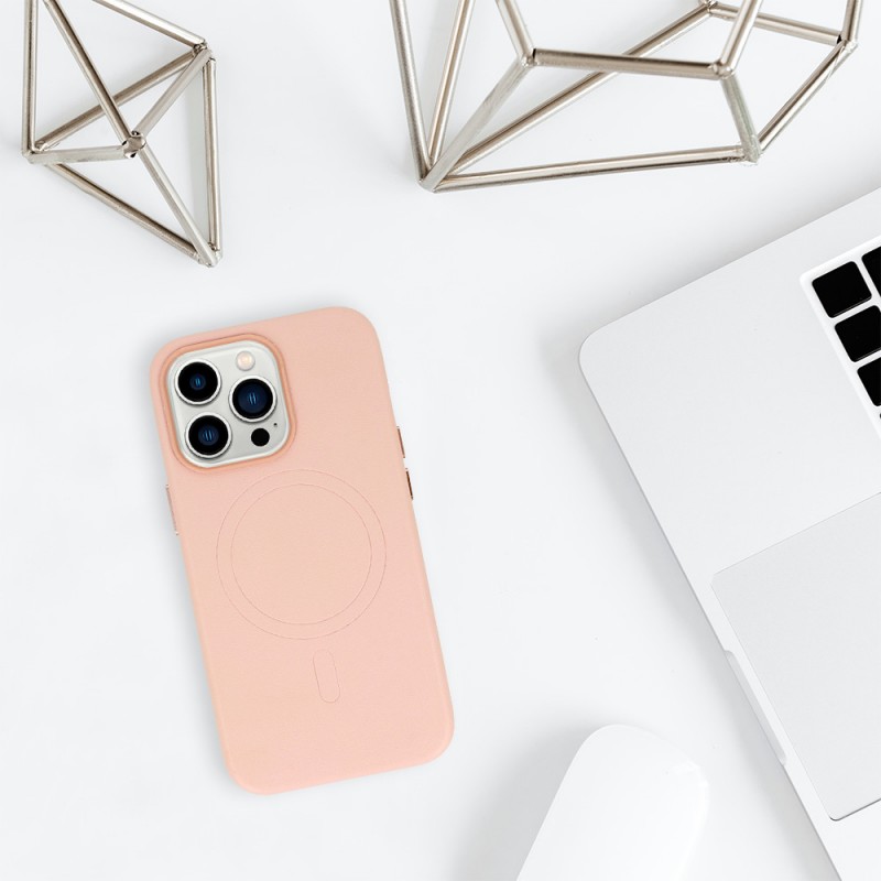 Θήκη Leather with MagSafe Apple iPhone 14 (6.1") Light Pink