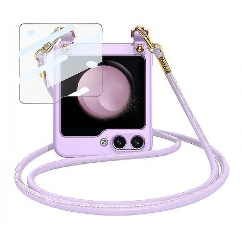 Θήκη PC with Tempered Glass and Lanyard Samsung Galaxy Z Flip5 5G SM-F731 Purple
