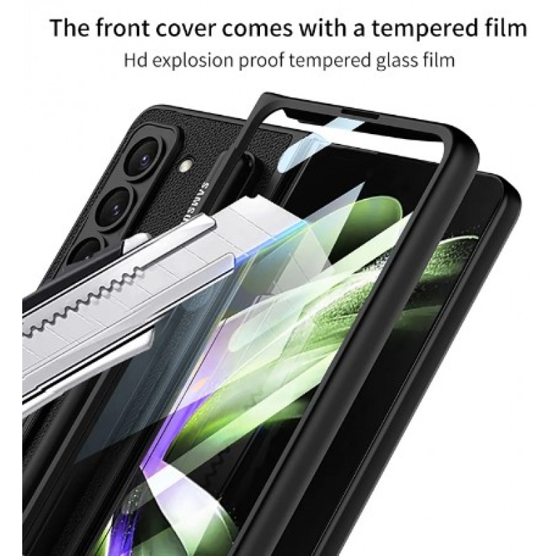 Θήκη Leather Carbon Kickstand with Pen Slot Samsung Galaxy Z Fold5 5G SM-F946 Black