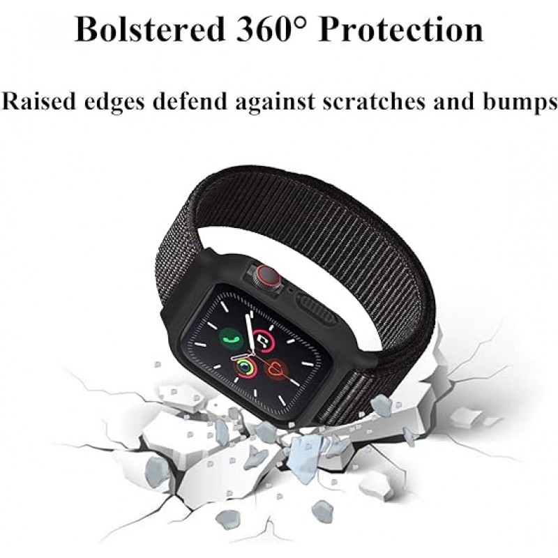 Ανταλλακτικό Λουράκι Nylon & Bumper Θήκη Apple Watch 4/5/6/SE (44mm) Black 
