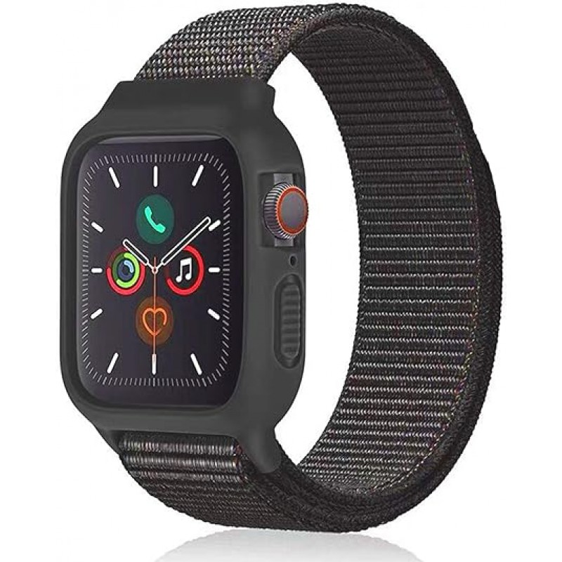 Ανταλλακτικό Λουράκι Nylon & Bumper Θήκη Apple Watch 4/5/6/SE (44mm) Black 