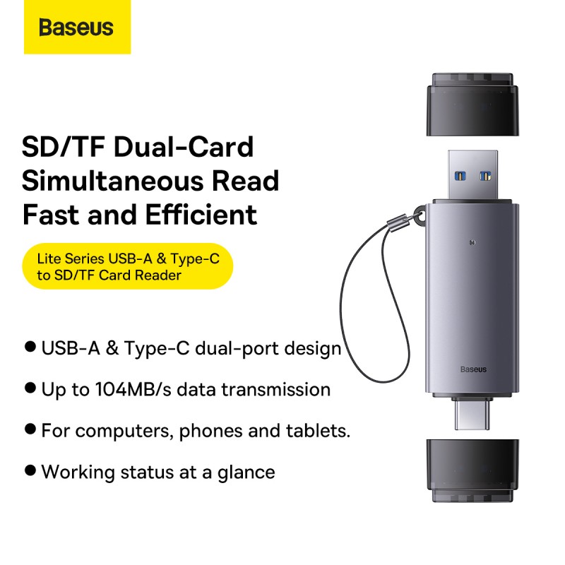 Αντάπτορας Baseus Lite Series Card Reader USB 3.0 για SD/microSD- Type -C (WKQX060113)