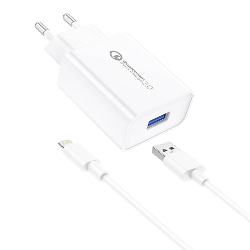 Φορτιστής Ταξιδιού Foneng USB EU13 & Καλώδιο USB to Lightning Fast Charger 3A White
