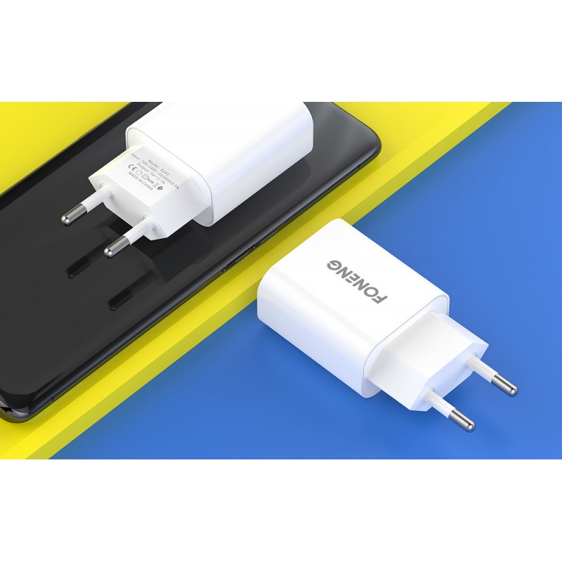 Φορτιστής Ταξιδιού Foneng USB EU43 & Καλώδιο USB to Micro White