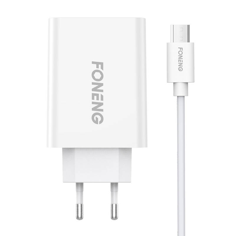 Φορτιστής Ταξιδιού Foneng USB EU43 & Καλώδιο USB to Micro White