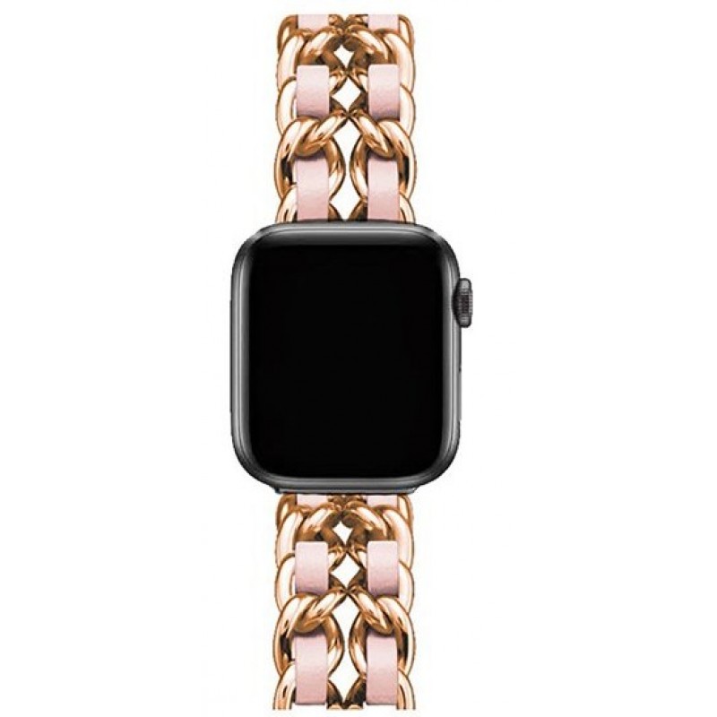 Ανταλλακτικό λουράκι QuickFit Leather Chain Strap Apple Watch 1/2/3/4/5/6/SE/7 (38/40/41mm) Rose Gold