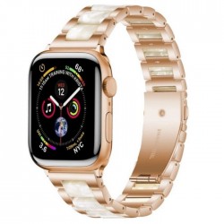 Ανταλλακτικό λουράκι QuickFit Stainless Steel & Ceramic Apple Watch 1/2/3/4/5/6/SE/7/8 (42/44/45/49mm) Gold/White