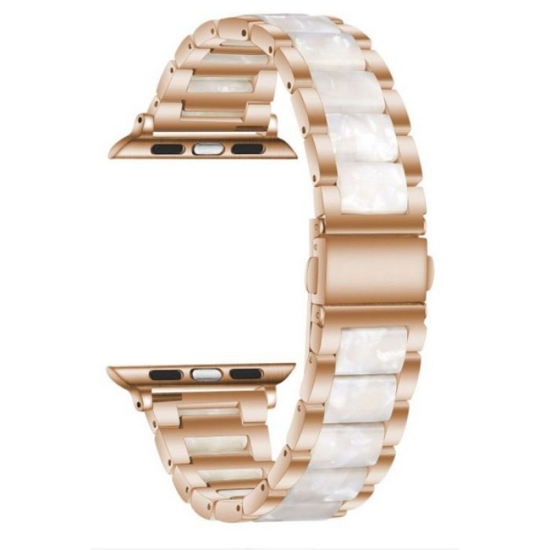 Ανταλλακτικό λουράκι QuickFit Stainless Steel & Ceramic Apple Watch 1/2/3/4/5/6/SE/7/8 (42/44/45/49mm) Gold/White