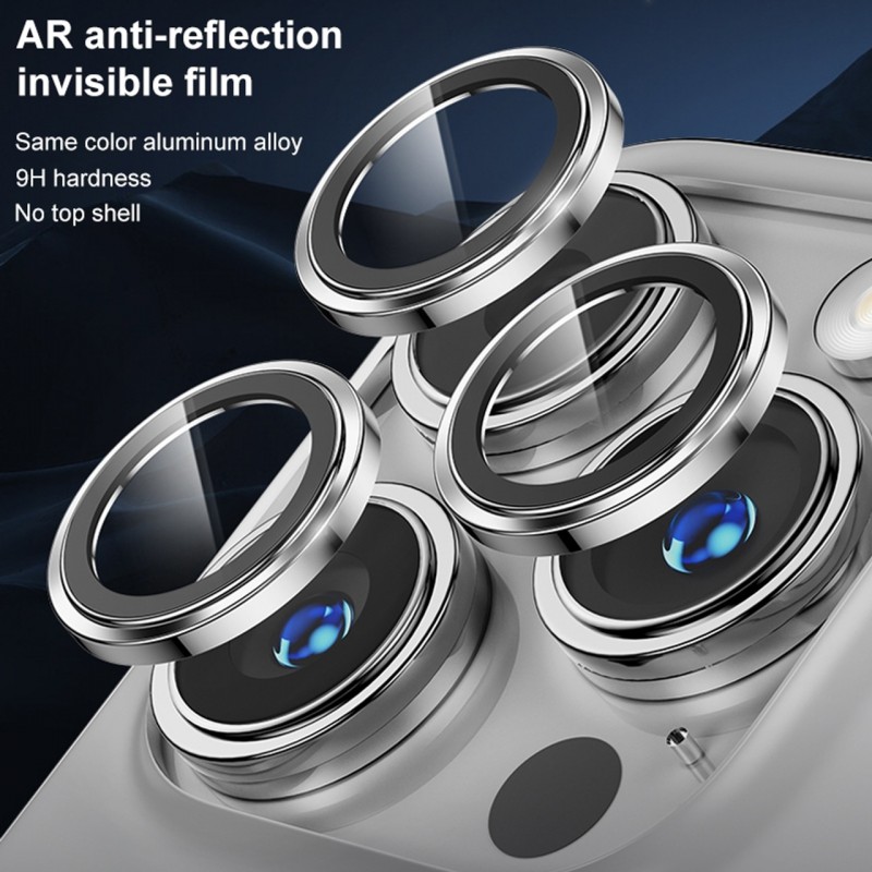 Γυαλί Προστασίας Eagle Eye Camera Lens with Metal Ring  and Positioning Plate Iphone 15 Pro (6.1\'\')/15 Pro Max (6.7") Tempered Glass 9H AntiCrash / AntiShock Titan Grey